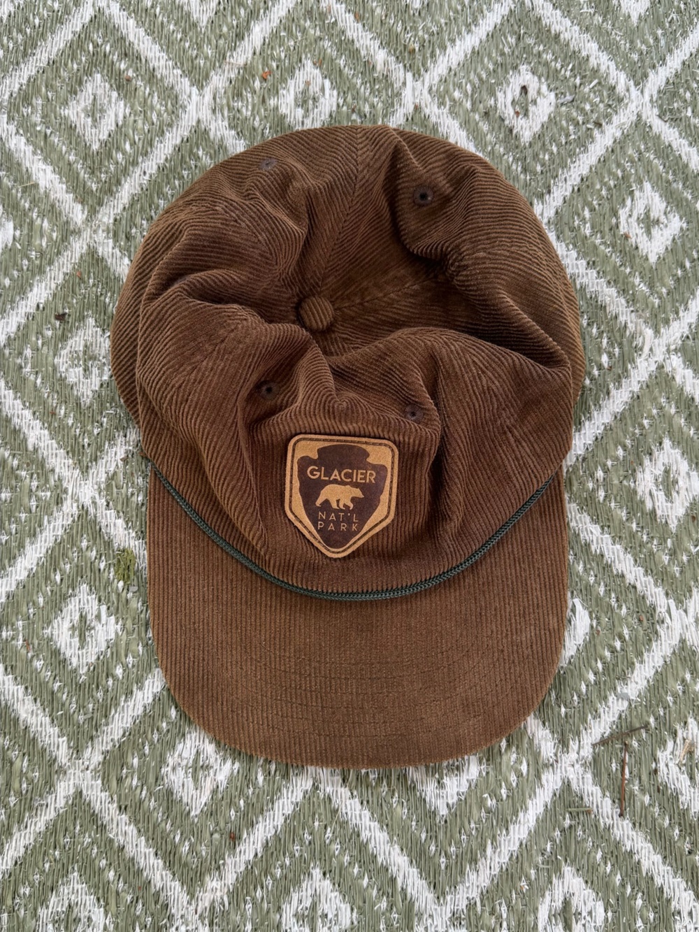 Glacier National Park Brown Corduroy Hat with Patch